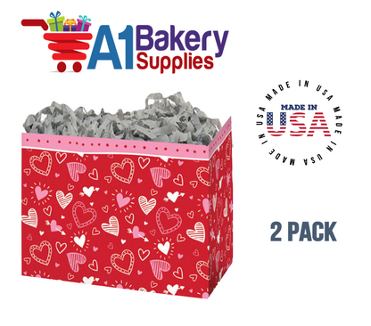Happy Hearts Basket Box, Theme Gift Box, Small 6.75 (Length) x 4 (Width) x 5 (Height), 2 Pack