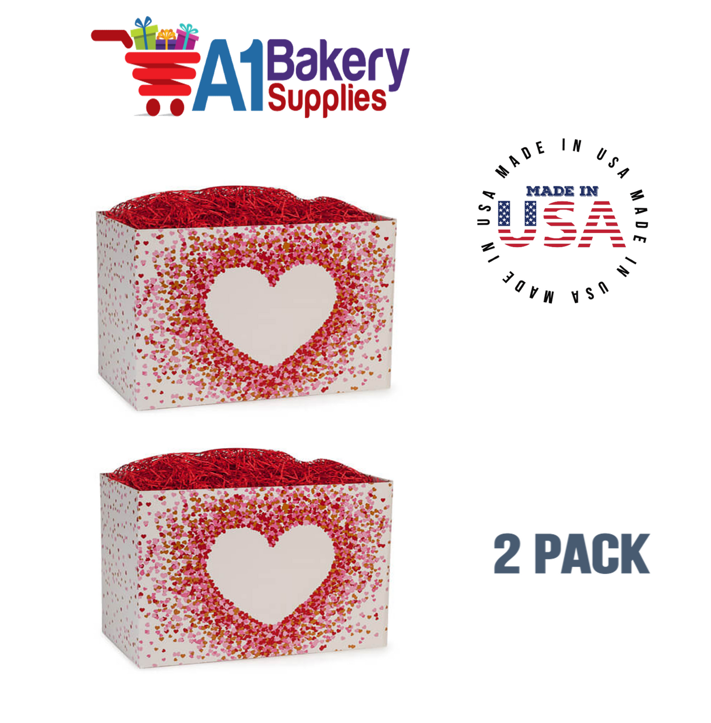 Heart Shaped Confetti Basket Box, Theme Gift Box, Large 10.25 (Length) x 6 (Width) x 7.5 (Height), 2 Pack