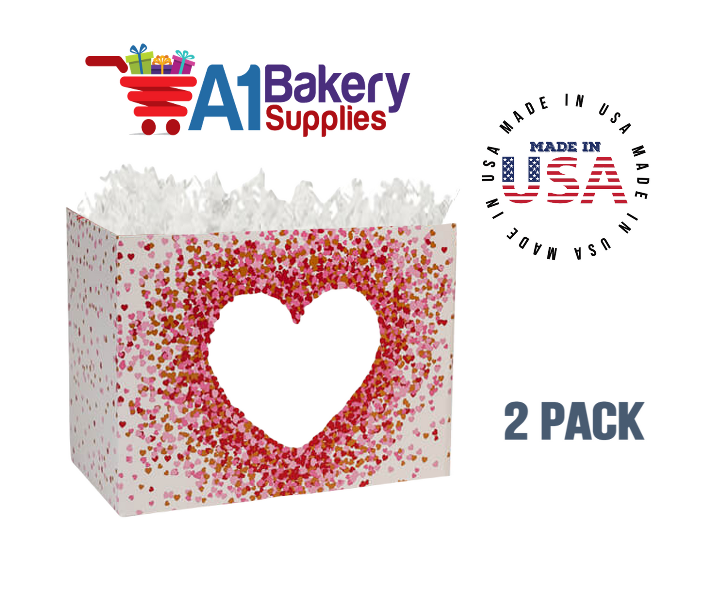 Heart Shaped Confetti Basket Box, Theme Gift Box, Large 10.25 (Length) x 6 (Width) x 7.5 (Height), 2 Pack