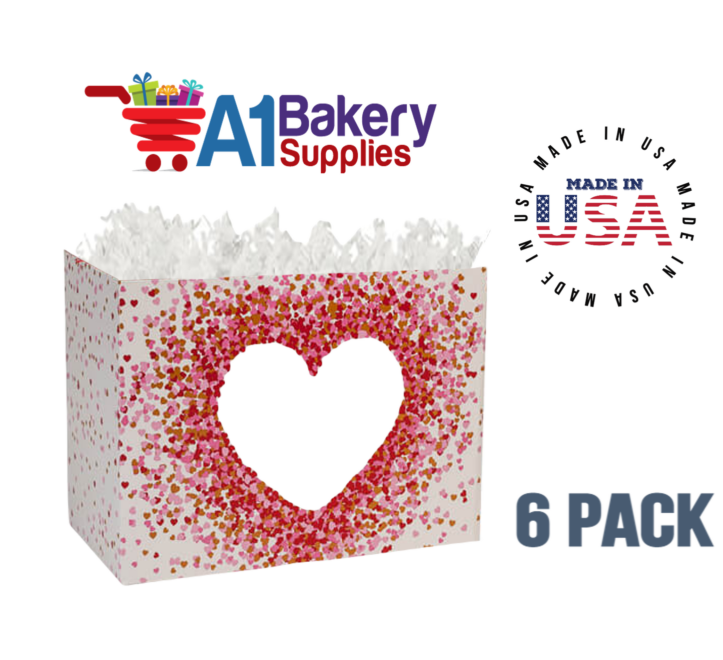 Heart Shaped Confetti Basket Box, Theme Gift Box, Large 10.25 (Length) x 6 (Width) x 7.5 (Height), 6 Pack