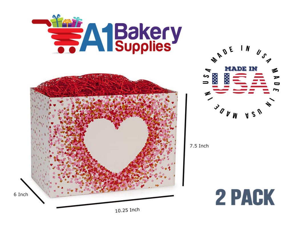 Heart Shaped Confetti Basket Box, Theme Gift Box, Large 10.25 (Length) x 6 (Width) x 7.5 (Height), 2 Pack