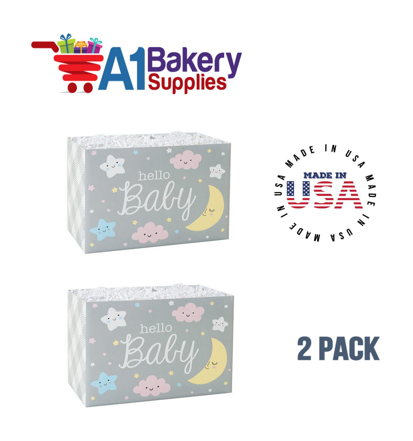 Hello Baby Basket Box, Theme Gift Box, Small 6.75 (Length) x 4 (Width) x 5 (Height), 2 Pack