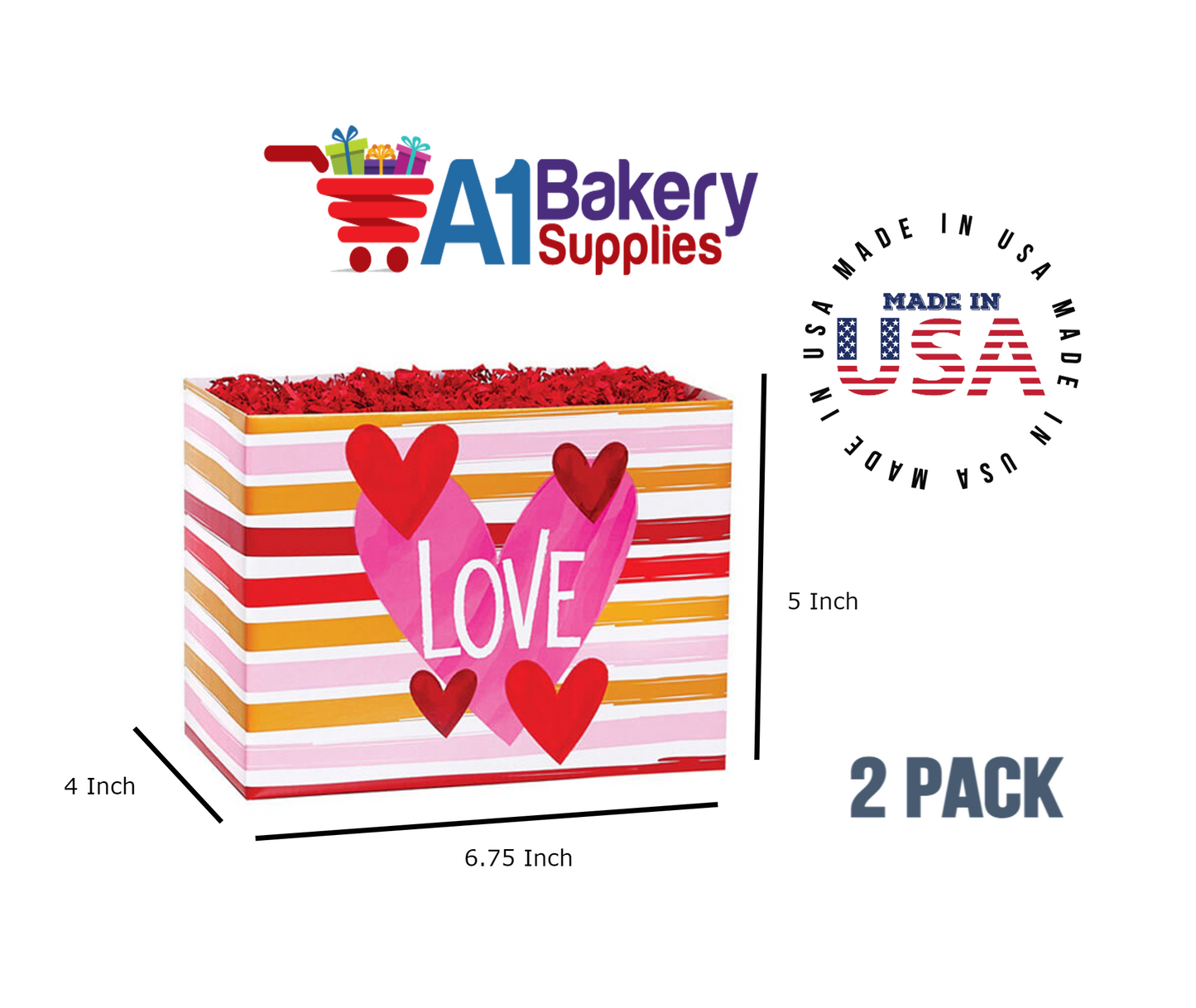 Hello Love Basket Box, Theme Gift Box, Small 6.75 (Length) x 4 (Width) x 5 (Height), 2 Pack