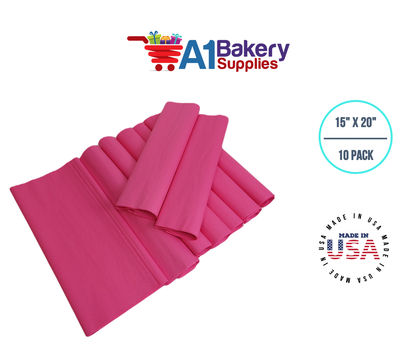 HotPink Tissue Paper Squares, Bulk 10 Sheets, Premium Gift Wrap and Art Supplies for Birthdays, Holidays, or Presents by A1BakerySupplies, Small 15 Inch x 20 Inch