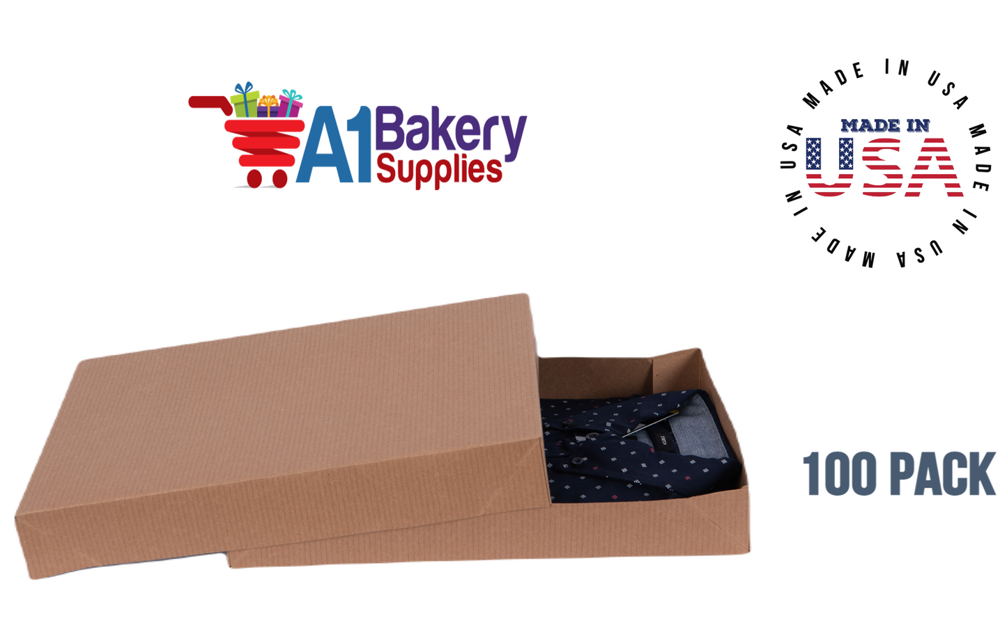 Kraft Brown Color Apparel Box for Men Shirts Gift Wrap Packaging Boxes, 15 x 9 1/2 x 2" - 100 Pack, Large