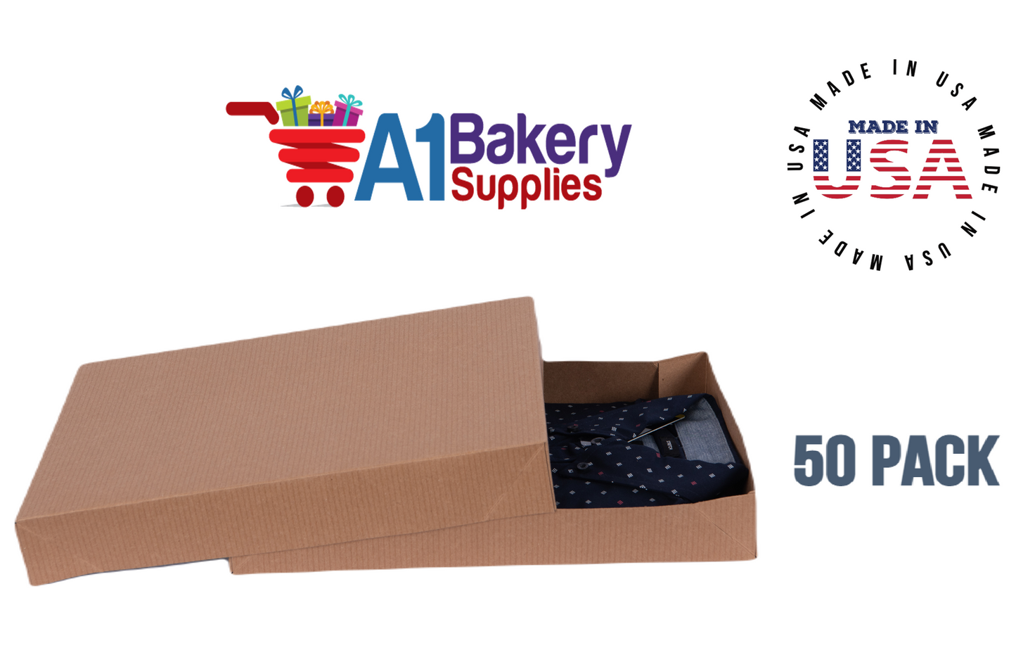 Kraft Brown Color Apparel Box for Men Shirts Gift Wrap Packaging Boxes, 15 x 9 1/2 x 2" - 50 Pack, Large