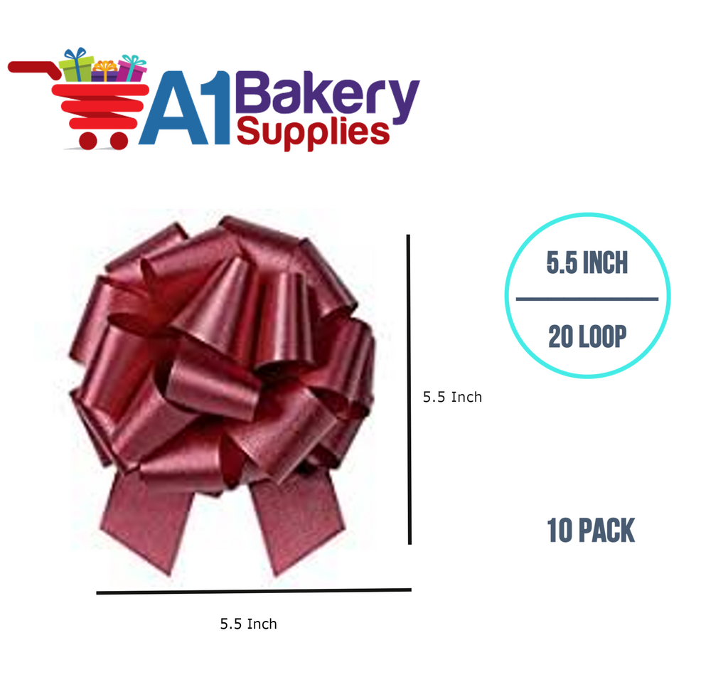 A1BakerySupplies 10 Pieces Pull Bow for Gift Wrapping Gift Bows Pull Bow With Ribbon for Wedding Gift Baskets, 5.5 Inch 20 Loop in Burgundy Color