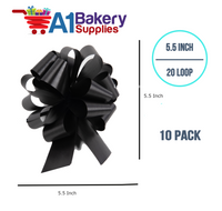 A1BakerySupplies 10 Pieces Pull Bow for Gift Wrapping Gift Bows Pull Bow With Ribbon for Wedding Gift Baskets, 5.5 Inch 20 Loop in Black Color