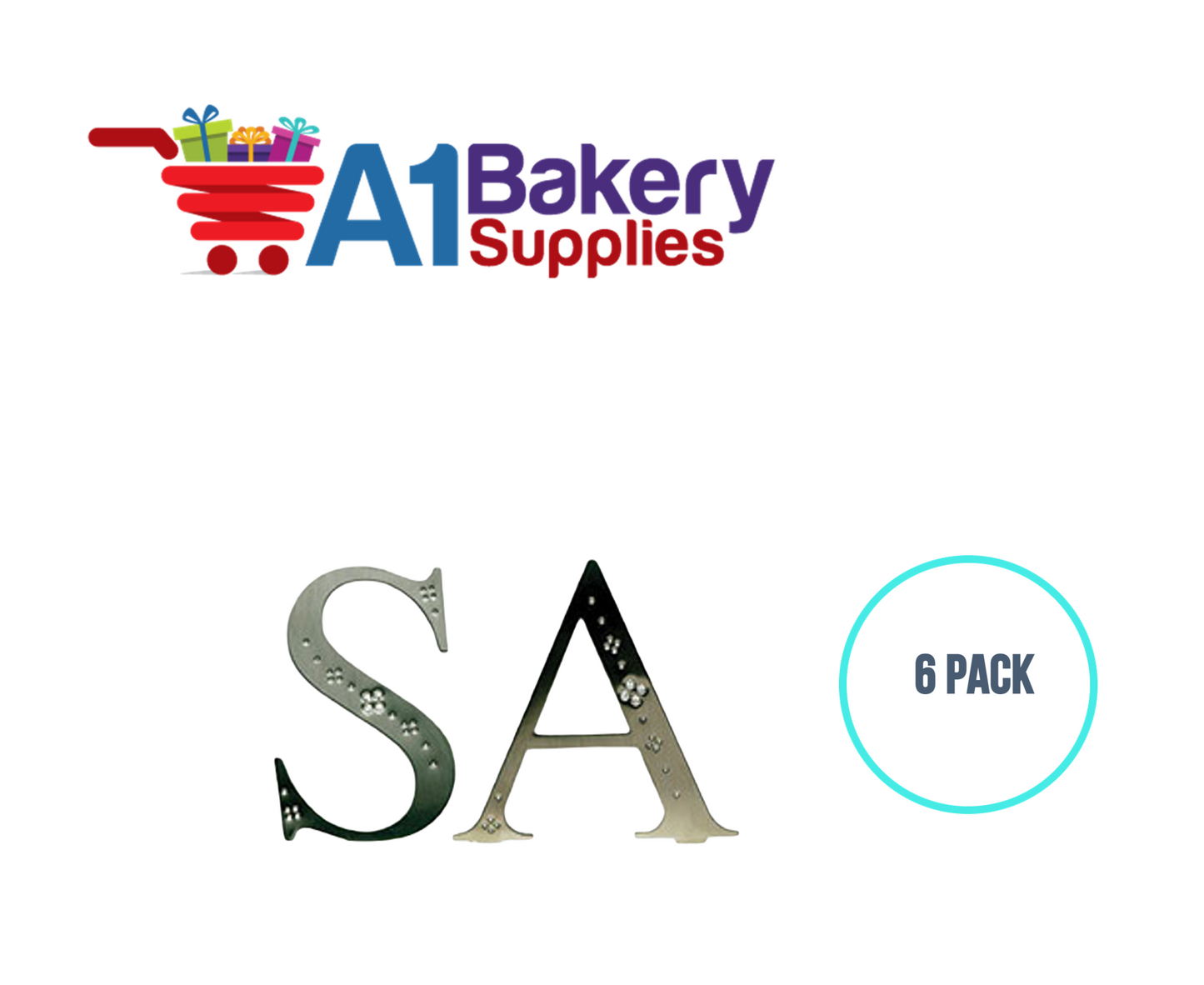 A1BakerySupplies Monogram - Silver Jeweled "P" (4") 6 pack Wedding Accessories for Birthday Cake Decorations and Marriages