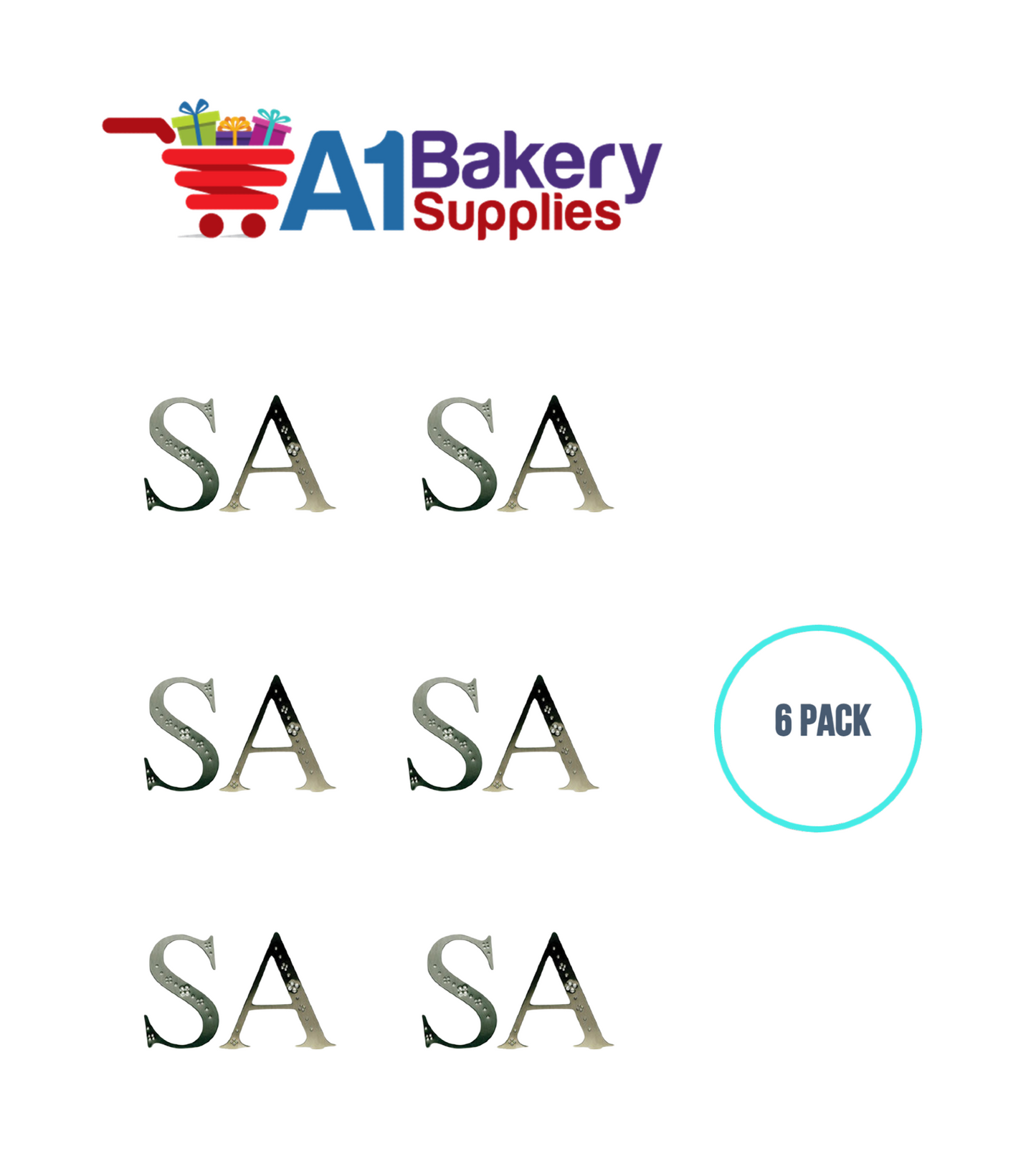 A1BakerySupplies Monogram - Silver Jeweled "G" (4") 6 pack Wedding Accessories for Birthday Cake Decorations and Marriages