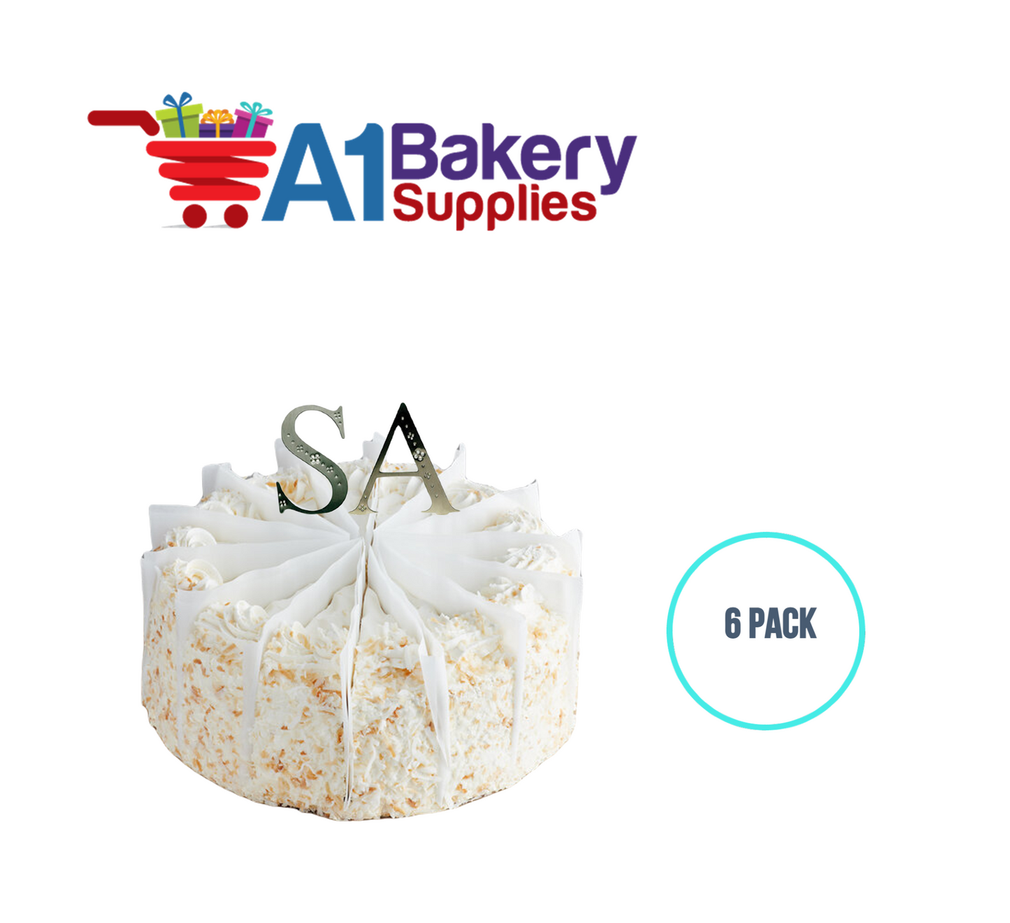 A1BakerySupplies Monogram - Silver Jeweled "M" (4") 6 pack Wedding Accessories for Birthday Cake Decorations and Marriages