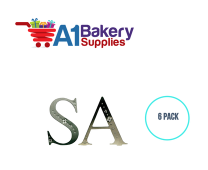A1BakerySupplies Monogram - Silver Jeweled "F" (4") 6 pack Wedding Accessories for Birthday Cake Decorations and Marriages