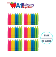 A1BakerySupplies Multi Straight Candles 6 pack for Birthday Cake Decorations and Anniversary