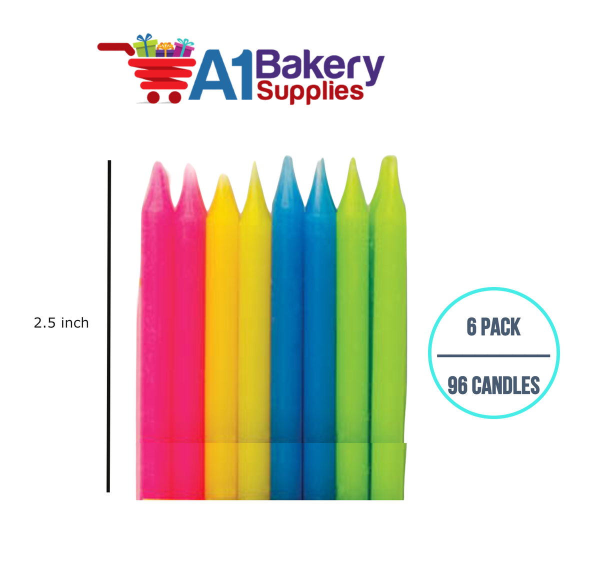 Multipack Candles A1BakerySupplies Multi Straight Candles 6 pack for Birthday Cake Decor