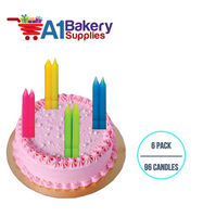 A1BakerySupplies Multi Straight Candles 6 pack for Birthday Cake Decorations and Anniversary
