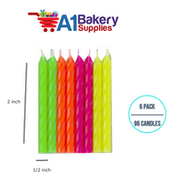 A1BakerySupplies Neon Candles 6 pack for Birthday Cake Decorations and Anniversary