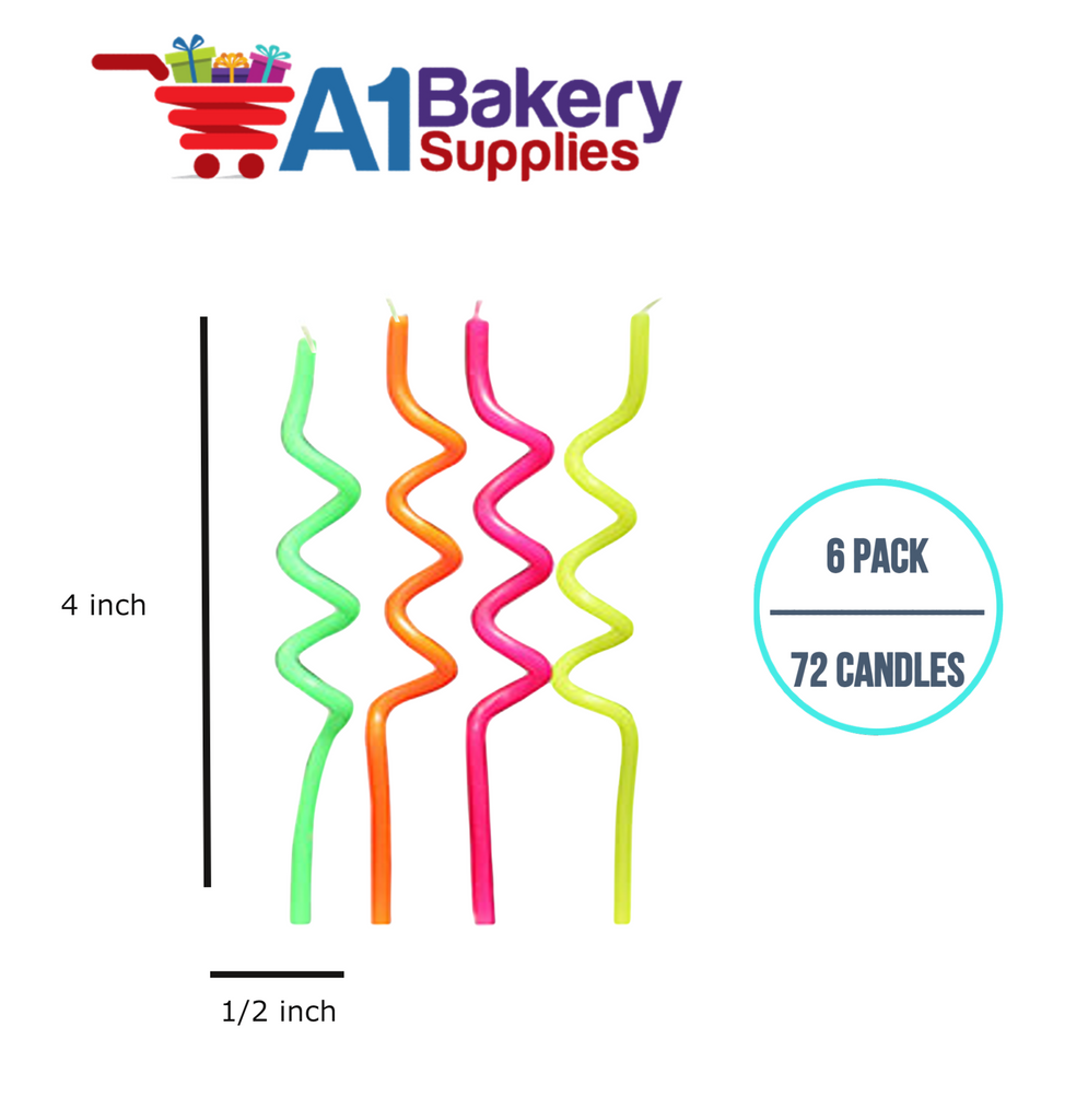 A1BakerySupplies Neon Spaghetti Birthday Candles-Asst 6 pack for Birthday Cake Decorations and Anniversary