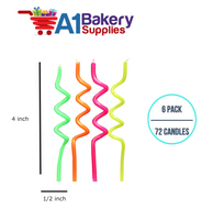 A1BakerySupplies Neon Spaghetti Birthday Candles-Asst 6 pack for Birthday Cake Decorations and Anniversary