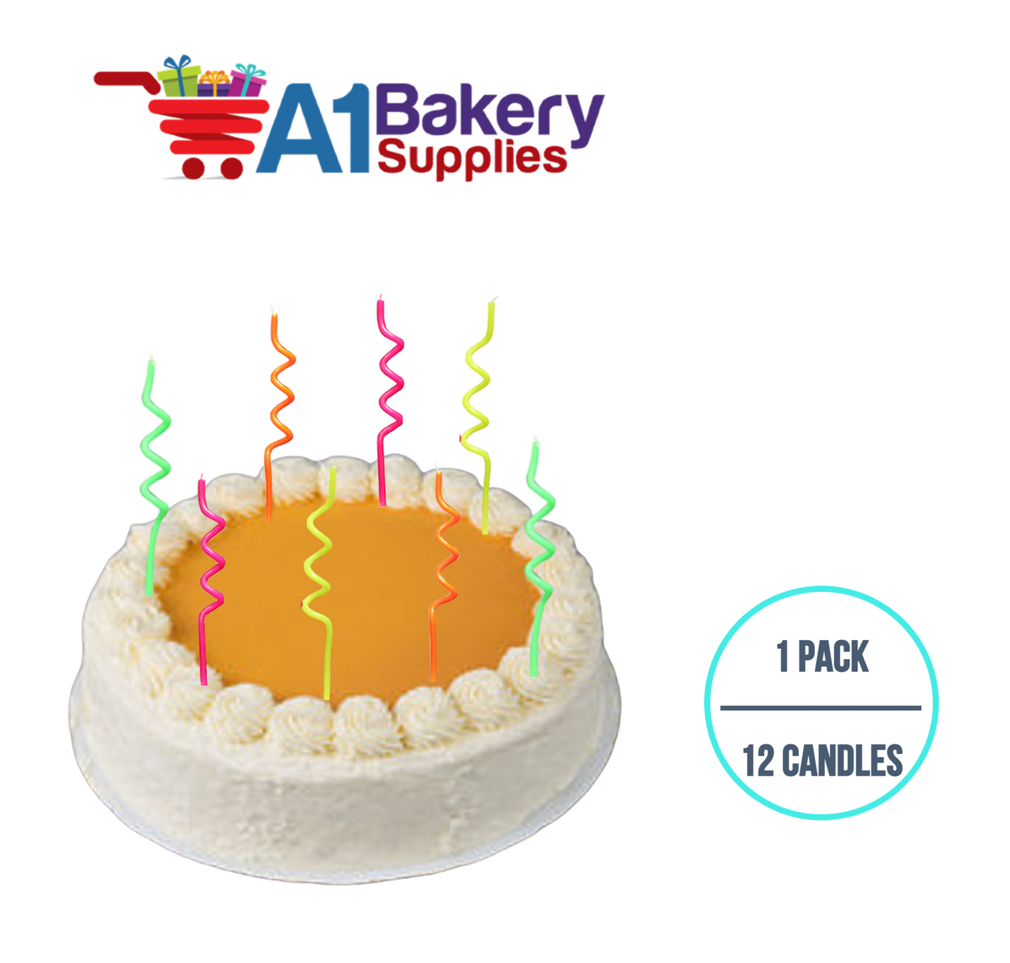 A1BakerySupplies Neon Spaghetti Birthday Candles-Asst 1 pack for Birthday Cake Decorations and Anniversary