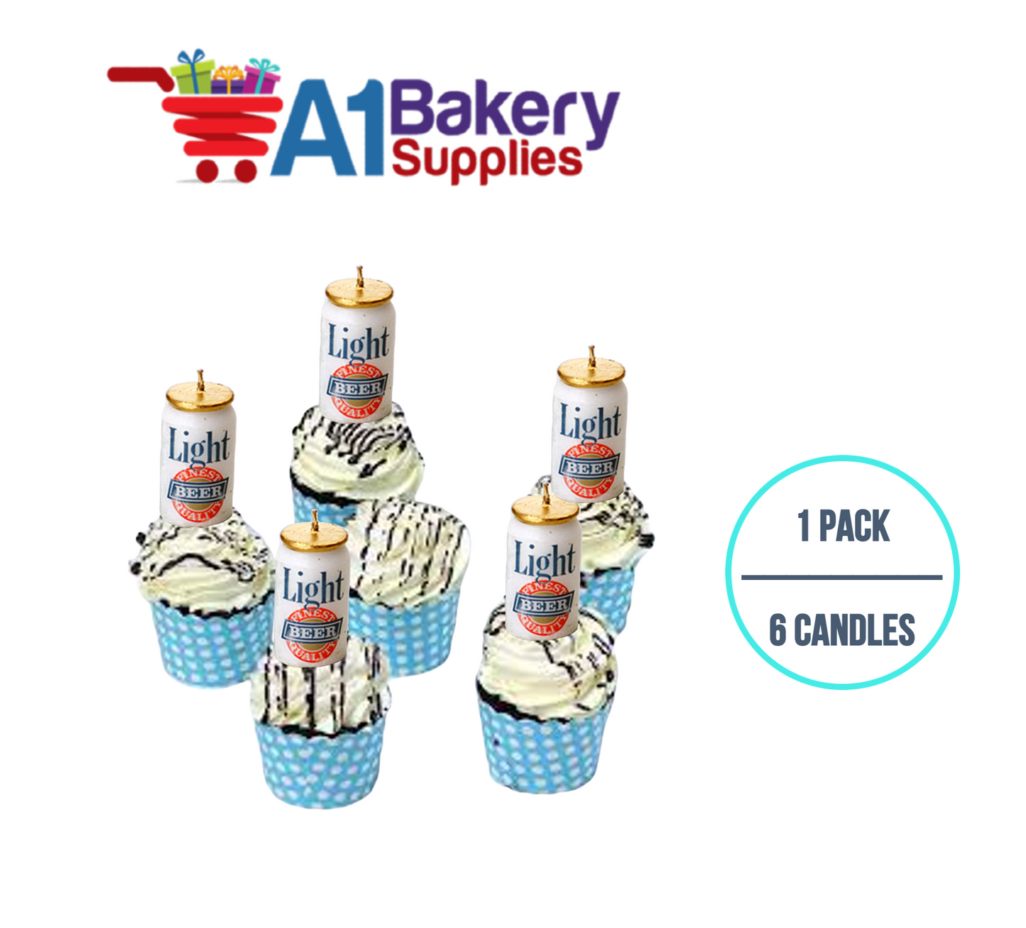 A1BakerySupplies Beer Can Novelty Candles 1 pack for Birthday Cake Decorations and Anniversary