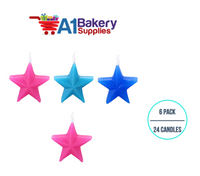 A1BakerySupplies Cool Color Star Novelty Candles 6 pack for Birthday Cake Decorations and Anniversary