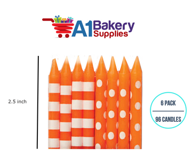 A1BakerySupplies Orange Stripes And Dots Candles 6 pack for Birthday Cake Decorations and Anniversary