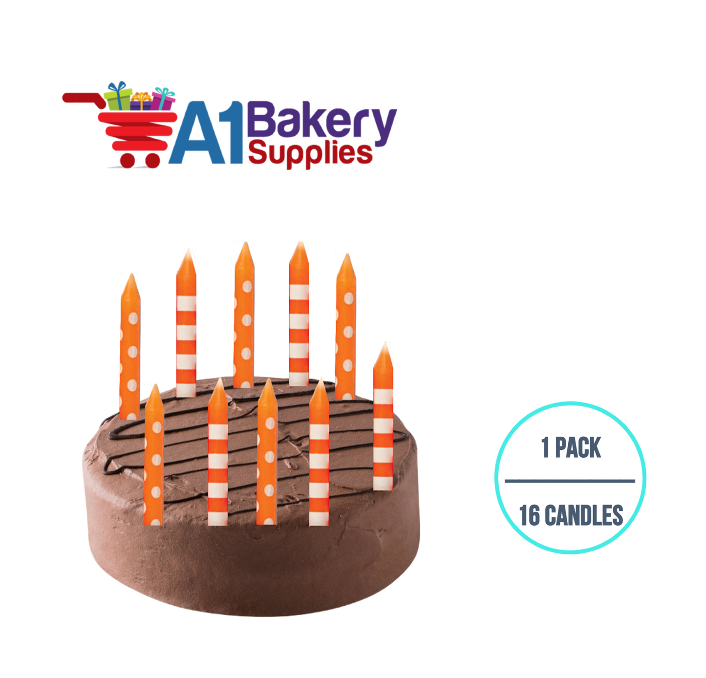 A1BakerySupplies Orange Stripes And Dots Candles 1 pack for Birthday Cake Decorations and Anniversary