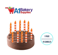 A1BakerySupplies Orange Stripes And Dots Candles 1 pack for Birthday Cake Decorations and Anniversary