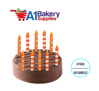 A1BakerySupplies Orange Stripes And Dots Candles 6 pack for Birthday Cake Decorations and Anniversary