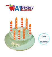 A1BakerySupplies Orange Stripes And Dots Candles 6 pack for Birthday Cake Decorations and Anniversary