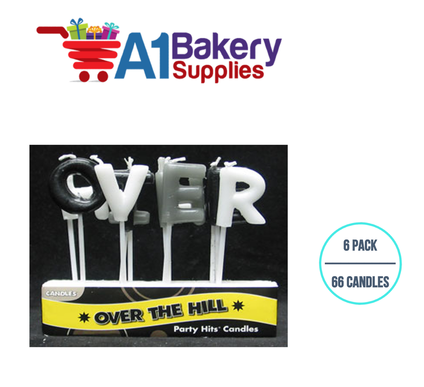 A1BakerySupplies Over The Hill Letter Candle Sets 6 pack for Birthday Cake Decorations and Anniversary