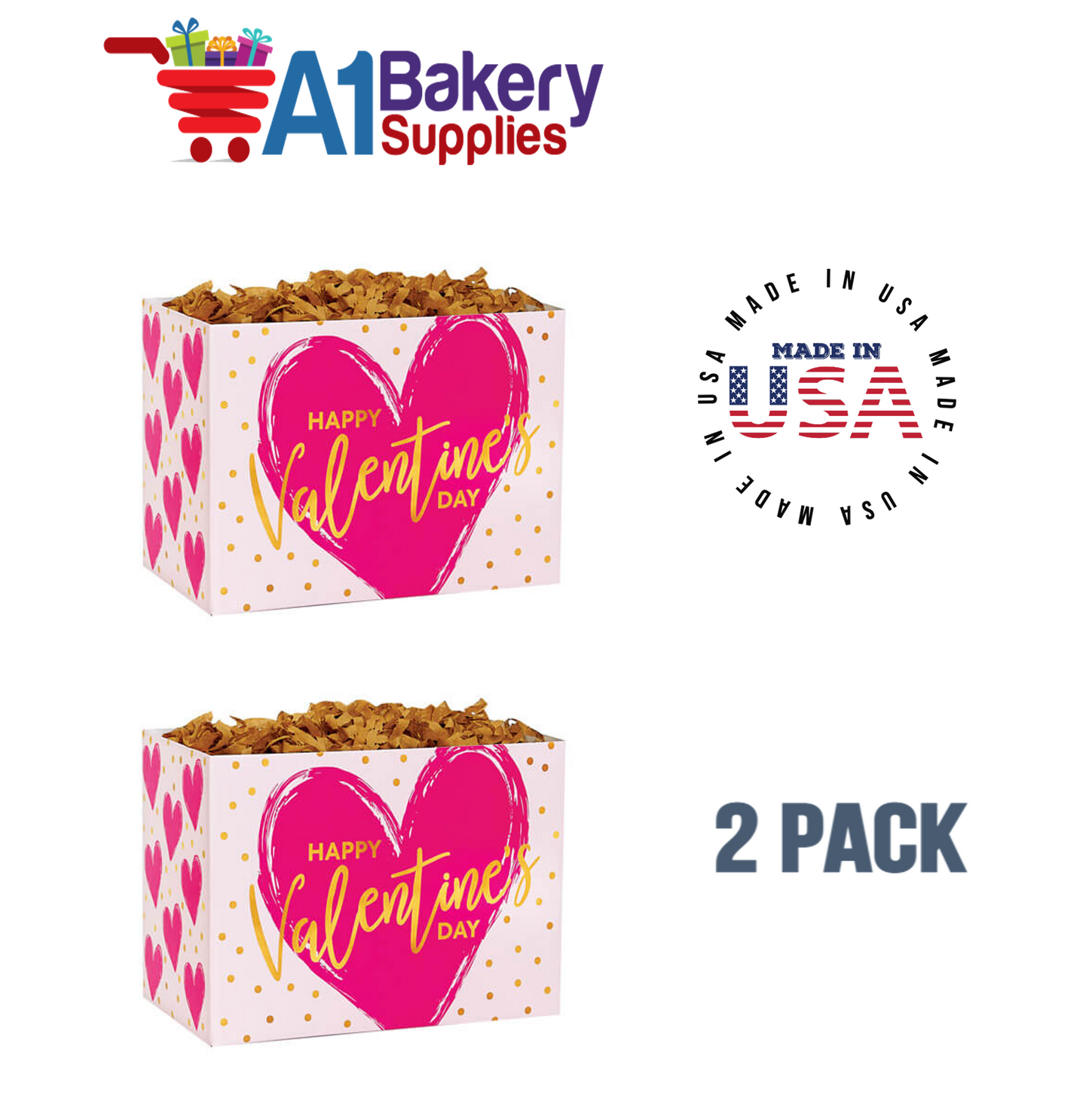 Painted Heart Basket Box, Theme Gift Box, Small 6.75 (Length) x 4 (Width) x 5 (Height), 2 Pack