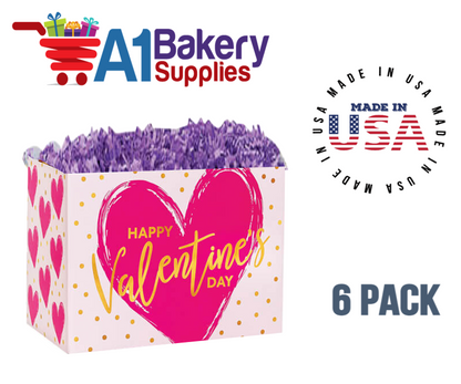 Painted Heart Basket Box, Theme Gift Box, Large 10.25 (Length) x 6 (Width) x 7.5 (Height), 6 Pack