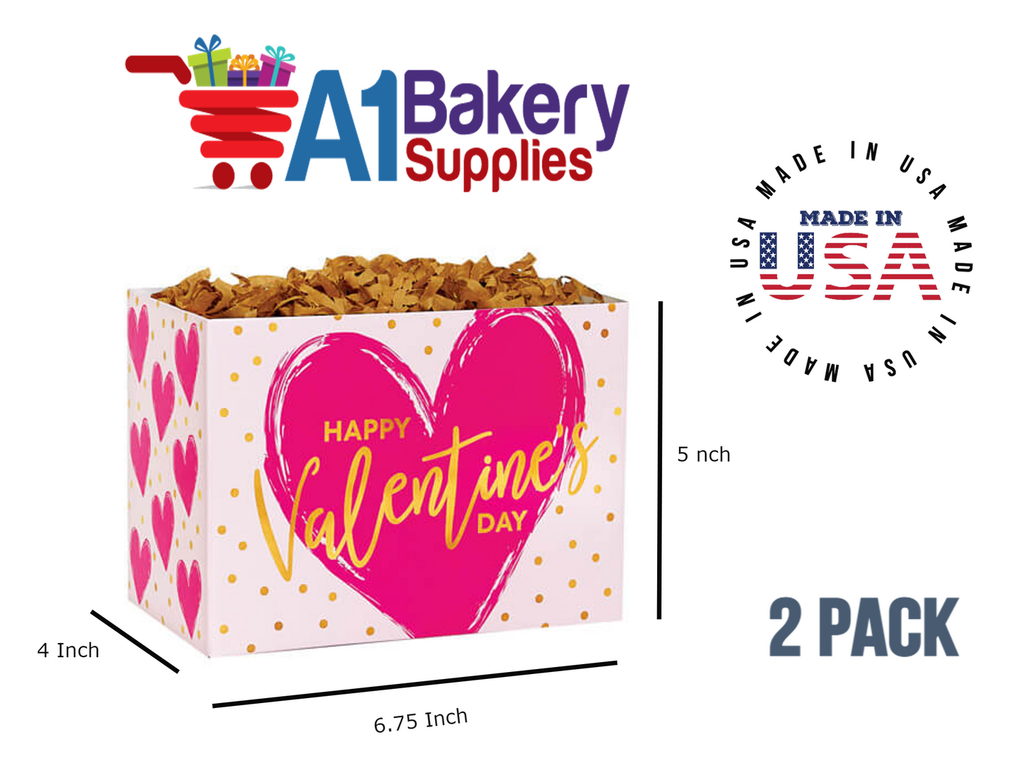 Painted Heart Basket Box, Theme Gift Box, Small 6.75 (Length) x 4 (Width) x 5 (Height), 2 Pack