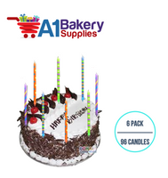 A1BakerySupplies Paparazzi Candles W/Holders-Large 6 pack for Birthday Cake Decorations and Anniversary