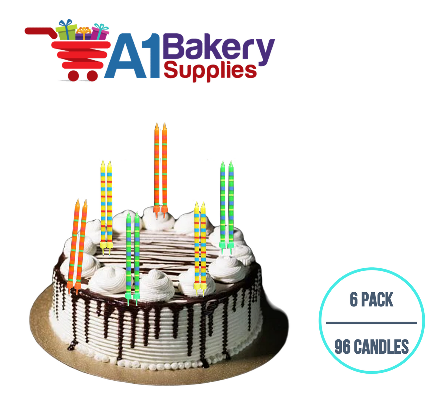 A1BakerySupplies Paparazzi Candles W/Holders-Medium 6 pack for Birthday Cake Decorations and Anniversary