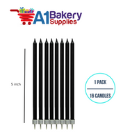 A1BakerySupplies Party Shape Candles- Black W/Holders 1 pack for Birthday Cake Decorations and Anniversary