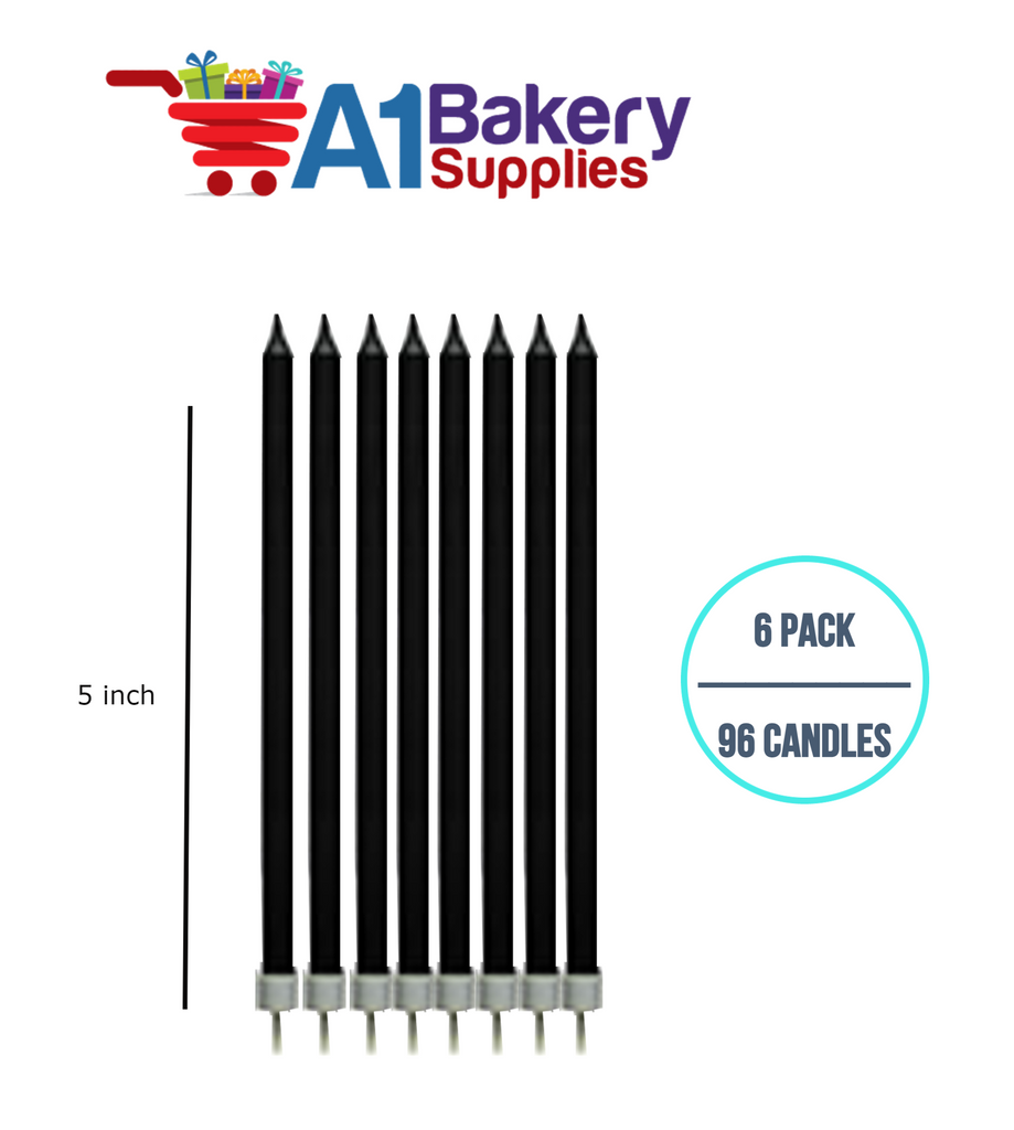 A1BakerySupplies Party Shape Candles- Black W/Holders 6 pack for Birthday Cake Decorations and Anniversary