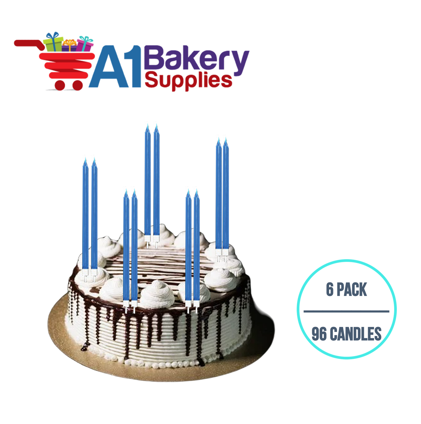 A1BakerySupplies Party Shape Candles- Blue W/Holders 6 pack for Birthday Cake Decorations and Anniversary