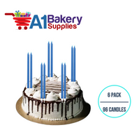 A1BakerySupplies Party Shape Candles- Blue W/Holders 6 pack for Birthday Cake Decorations and Anniversary