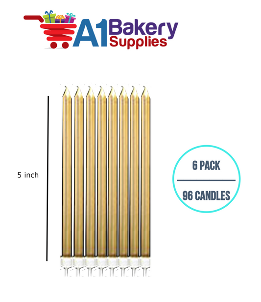 A1BakerySupplies Party Shape Candles- Gold W/Holders 6 pack for Birthday Cake Decorations and Anniversary