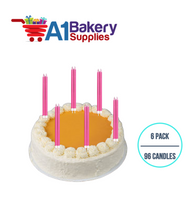 A1BakerySupplies Party Shape Candles- Pink W/Holders 6 pack for Birthday Cake Decorations and Anniversary