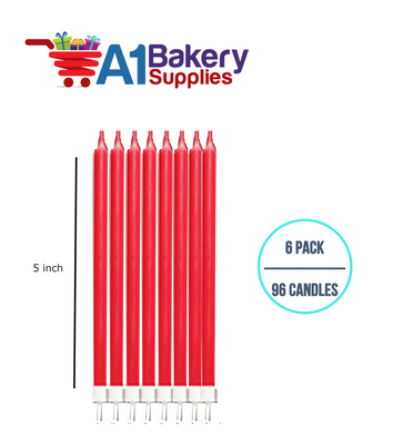 A1BakerySupplies Party Shape Candles- Red W/Holders 6 pack for Birthday Cake Decorations and Anniversary