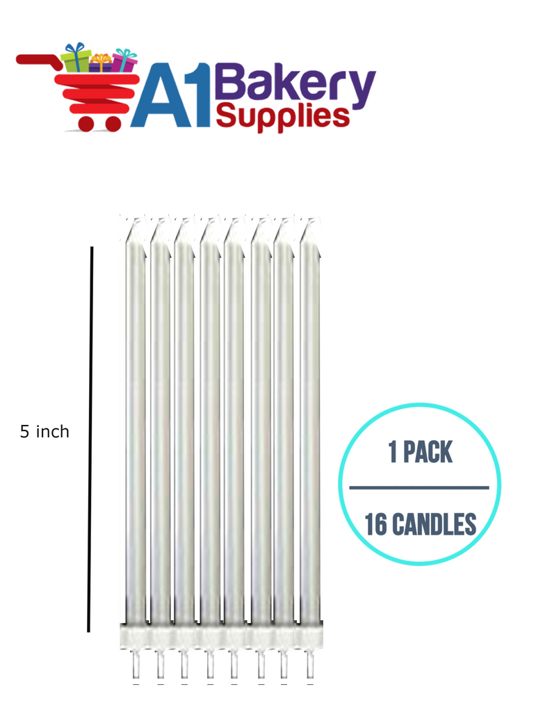 A1BakerySupplies Party Shape Candles- Silver W/Holders 1 pack for Birthday Cake Decorations and Anniversary