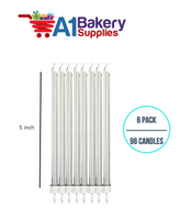 A1BakerySupplies Party Shape Candles- Silver W/Holders 6 pack for Birthday Cake Decorations and Anniversary