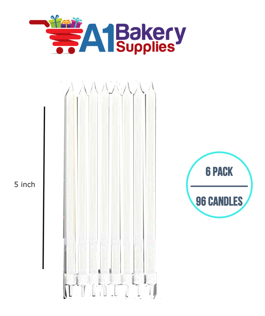 A1BakerySupplies Party Shape Candles- White W/Holders 6 pack for Birthday Cake Decorations and Anniversary