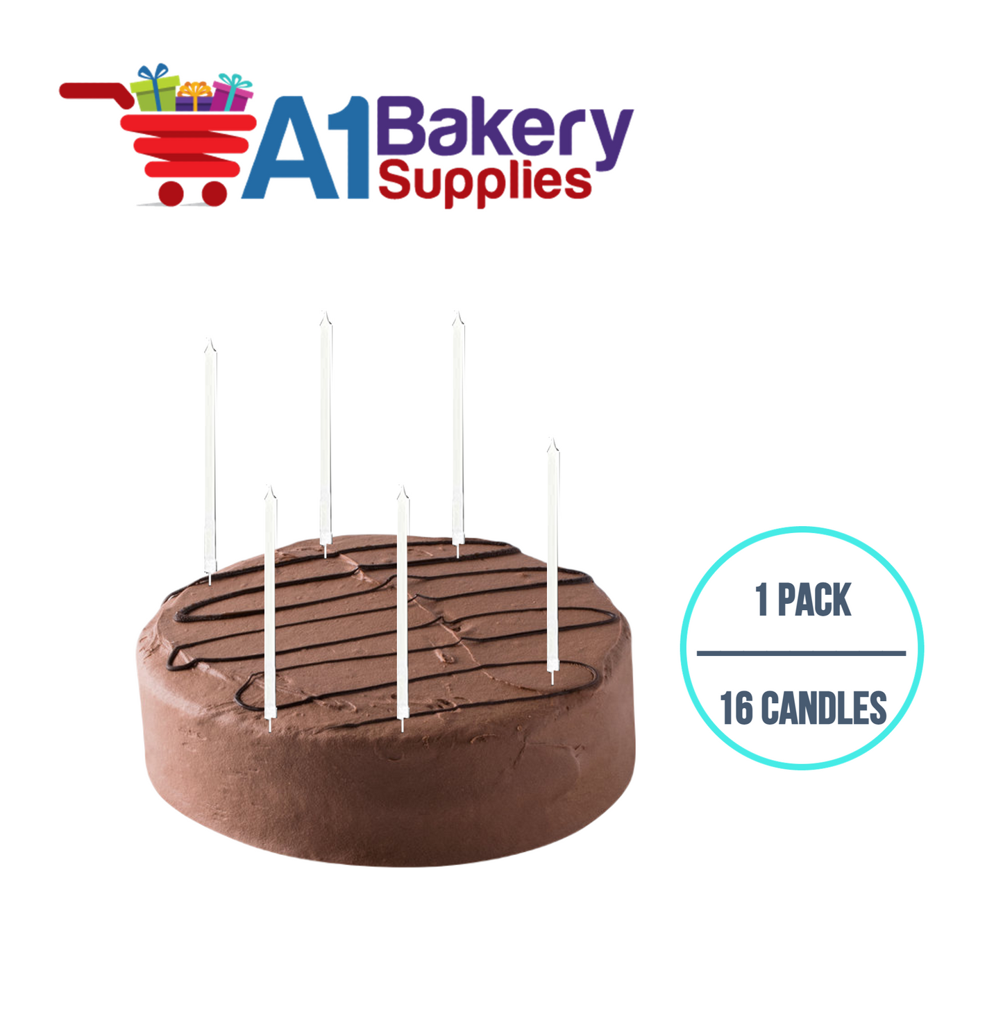 A1BakerySupplies Party Shape Candles- White W/Holders 1 pack for Birthday Cake Decorations and Anniversary