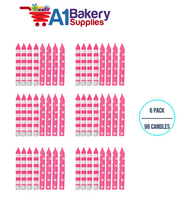A1BakerySupplies Pink Stripes And Dots Candles 6 pack for Birthday Cake Decorations and Anniversary