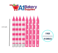 A1BakerySupplies Pink Stripes And Dots Candles 1 pack for Birthday Cake Decorations and Anniversary