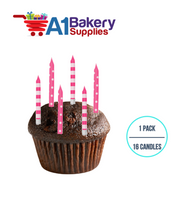 A1BakerySupplies Pink Stripes And Dots Candles 1 pack for Birthday Cake Decorations and Anniversary